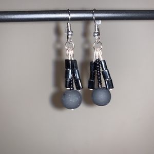Black Dangly Beaded Earrings